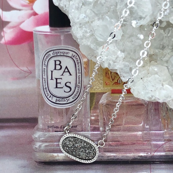 Silver Druzy Oval Necklace - Picture 5 of 6